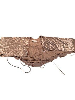 Michelle Mason Pintuck Satin Crop Cape Womens Wrap Shimmer Shrug Adjustable Ties